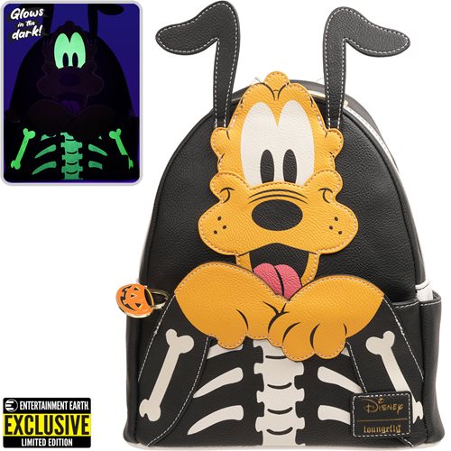 disney mickey mouse ghost glow-in-the-dark mini-backpack Loungefly Disney Pluto Skellington Glow-In-The-Dark Backpack