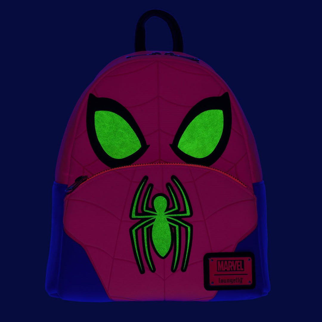 exclusive - spider-man triple pocket multi logo mini backpack Loungefly Marvel Spider-Man Cosplay Glow-in-the-Dark Mini-Backpack