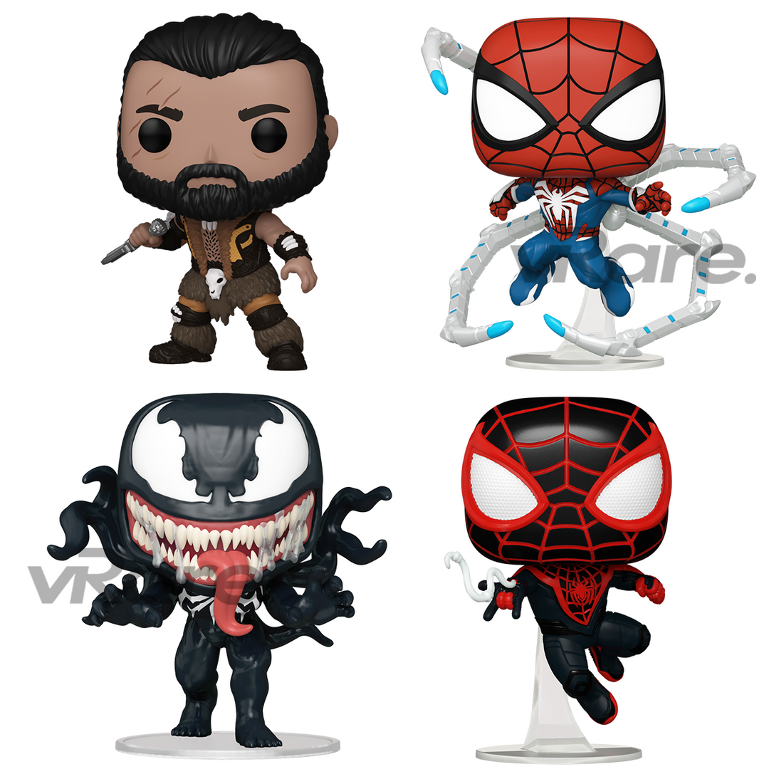 POP Games: Spider-Man 2 - Bundle of 4 (Pre Order) Miles Morales - Peter Parker - Kraven - Venom